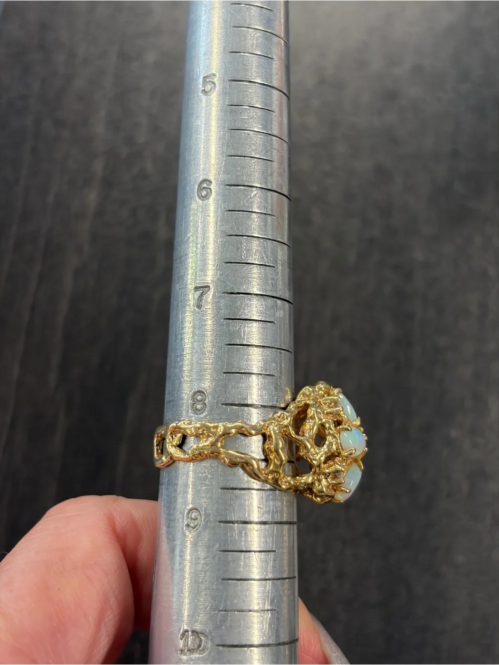 Gold Opal Cluster Ring - White Opal Floral Statement